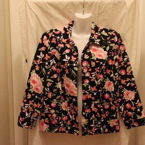 First Issue by Liz Claiborne Company Floral Blazer Size L Cotton/Spandex Blend